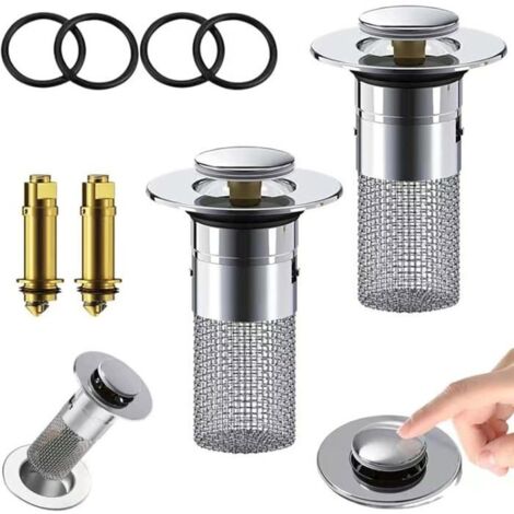 Filtre de Drainage en Acier Inoxydable - 2 Pièces - Attrape-Cheveux - Installation Facile - Durable - Bouchon de Baignoire Multicolo (1/5)