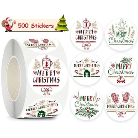 Autocollants de Noël - Étiquettes pour emballage cadeau - Forme ronde - 500 pièces - 2,5 cm (1/4)