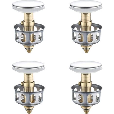 Lot de 4 crépines universelles en acier inoxydable 35 mm avec panier, pour évier de cuisine ou salle de bain. (1/5)