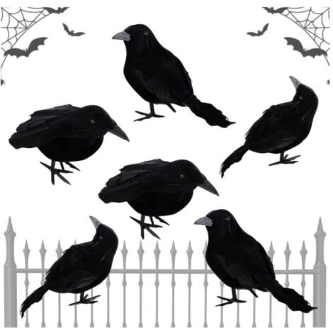 Corbeau Halloween - Décoration - 6 Pièces - Réaliste - Plumes Noires - Mousse Noire - Décoration Murale de Fête (1/4)