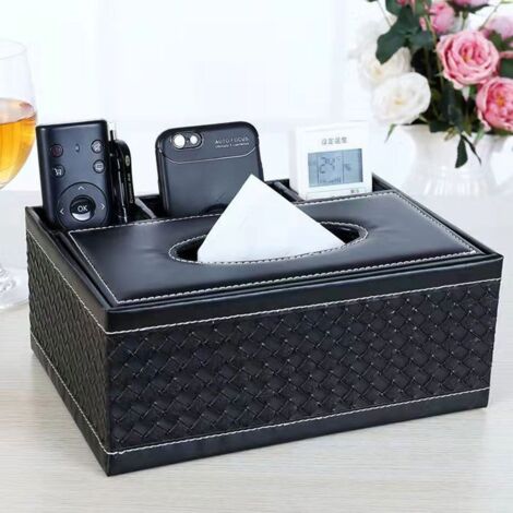 ® Boîte à mouchoirs en similicuir, parfaite pour la maison ou le bureau, 23,5 x 16,5 x 9,5 cm, assortie d'un plaid. (1/4)