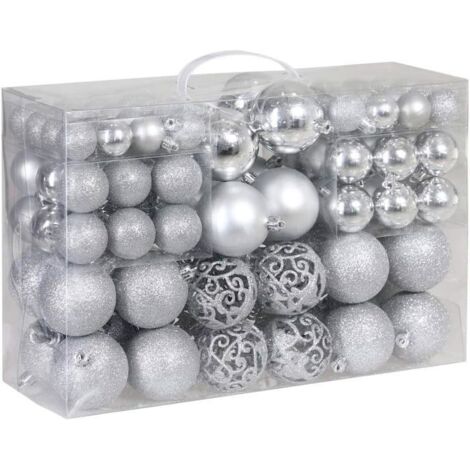 Lot de 100 boules de Noël en plastique résistant, pour décoration intérieure et extérieure, ornements pour sapin en argent. (1/5)