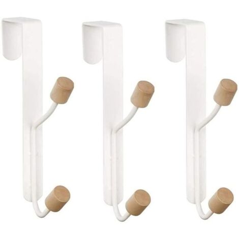 Patère - Blanc - 3 Pièces - Acier carbone et bois - Capacité 5 kg - Installation sans perçage (1/4)