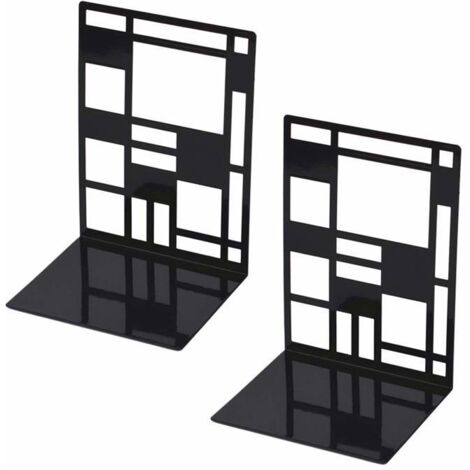 Serre-livres métalliques Zhan, design noir, antidérapants pour bibliothèque, bureau, école, salon ou librairie. (1/5)