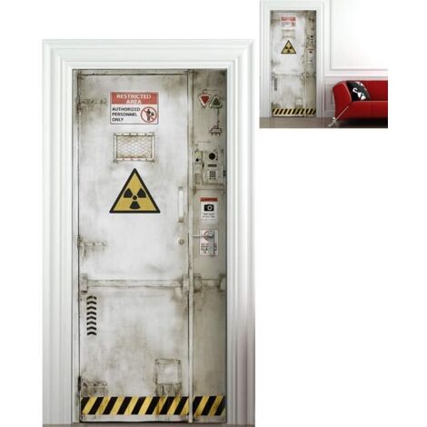 Porte PHOTO Papier peint adhésif pour porte - Autocollant ZONE DANGEREUSE 3D Trompe-l'œil pour porte
