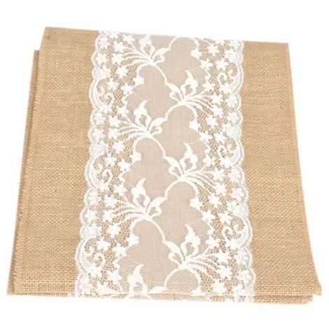 30x275 cm Nappe Vintage en Toile de Jute et Dentelle pour Mariage Rustique, Festival ou Fête, Décoration de Table. (1/4)