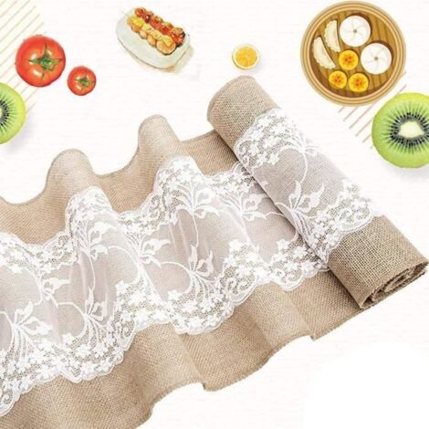 Nappe en jute, nappe en toile de jute, nappe rustique, nappe en dentelle de jute, 30 x 270 cm. A48 (1/4)
