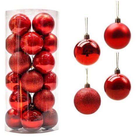 Lot de 24 boules de Noël rouges à suspendre pour sapin, idéales pour décoration de fête ou mariage. (1/5)