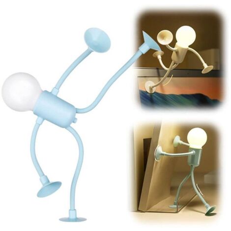 Lampe de Nuit Amusante à Ventouse, Forme de Personnage Créative, Petite Lampe de Bureau LED, Décoration de Noël (Bleue) (1/5)