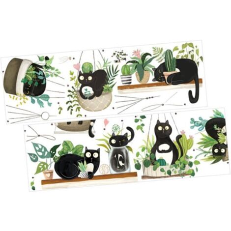 Stickers Muraux Chats et Plantes DIY - Lot de 2 - Faciles à Poser et à Retirer - Décoration Murale Amovible (1/5)