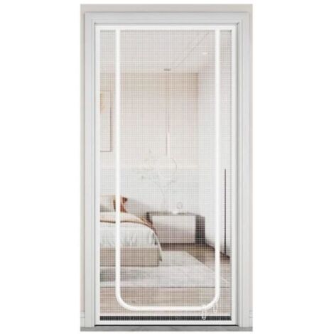 Moustiquaire pour Porte - Chat - 90x210cm - Blanc - Fixation Auto-Agrippante - Anti-Insectes (1/4)