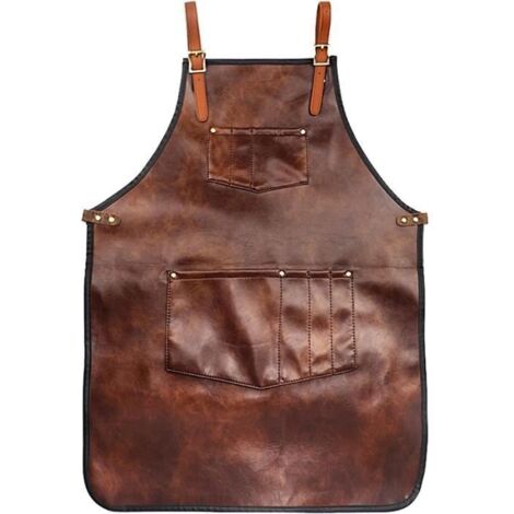 Tablier de cuisine en cuir marron imperméable et réglable - 78x61 cm (1/4)