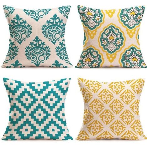 4 Housses de Coussin 45x45 cm en Coton Lin, Motifs Imprimés - Décoration pour Canapé, Voiture ou Maison (1/4)