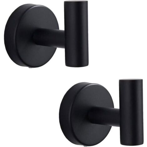 Crochets Mural Inox 304 Lot de 2, Porte-Serviettes Antirouille, Noir pour Cuisine Salle de Bain Bureau (1/4)
