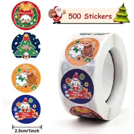 Autocollants de Noël - Non spécifié - Étiquettes "Joyeux Noël" - 500 pièces - Rond - 2,5 cm (1/4)