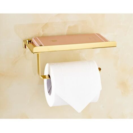 Porte-rouleau de papier toilette en acier inoxydable doré - Avec support pour téléphone - Accessoire de salle de bain (1/2)