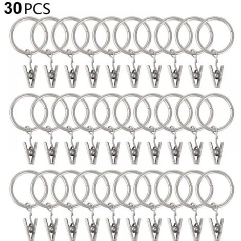 Lot de 30 anneaux de rideaux avec clips, solides, crochets pour tringle, œillets métalliques de diamètre intérieur, pou... (1/4)
