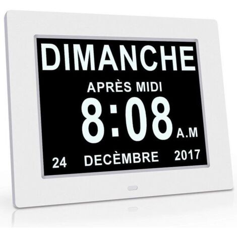 Horloge Calendrier à Atténuation Automatique - Idéal pour Personnes Âgées, Alzheimer et Enfants - Blanc (1/4)