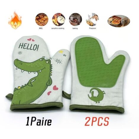 Gants de Cuisine Antidérapants en Silicone et Coton - Résistants à la Chaleur - 27x18 cm - Lot de 2 (1/4)