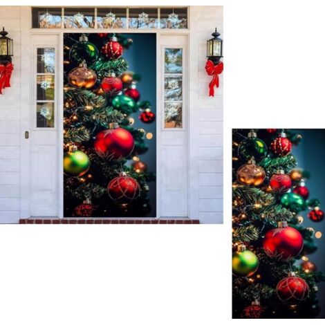Housse de porte décorative de Noël, tapisserie festive pour les vacances, rideau de porte et décoration de fête. (1/5)