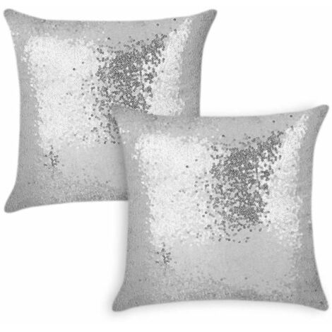 Lot de 2 housses de coussin décoratives à paillettes argentées 40 x 40 cm (1/4)
