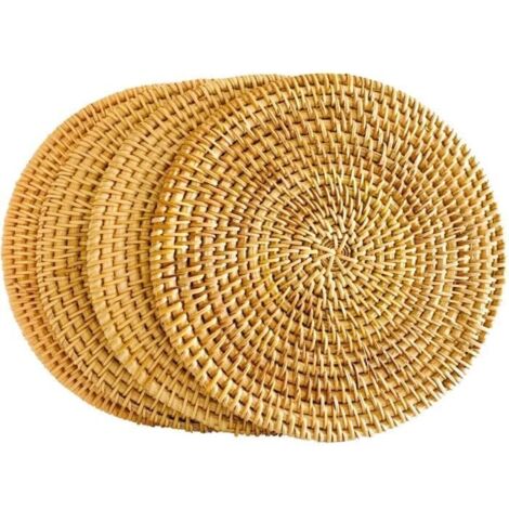 Tapis en rotin tissé à la main, antidérapant et résistant à la chaleur. Idéal comme dessous de plat moderne. Lot de 4, 20 cm. (1/4)