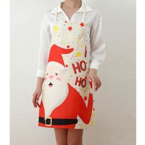 Tablier de cuisine de Noël avec motifs de Père Noël, bonhomme de neige et élan, idéal pour les fêtes, chefs, restaurants, pâtisserie (1/4)