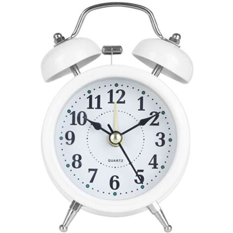 Blanc - Réveil à double sonnerie avec cadre métallique, cadran 3D rétroéclairé, veilleuse, horloge de table Mul REVEIL A REMONTER (1/4)