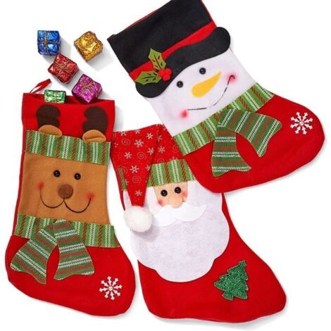 Chaussette de Noël vintage - Lot de 3 - Non-tissé rouge - Décoration d'intérieur (1/4)