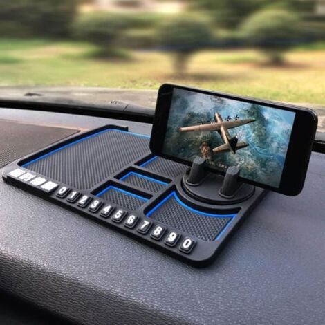 Tapis antidérapant multi-cellules pour tableau de bord, avec support téléphone et emplacement pour numéro de contact. (1/4)