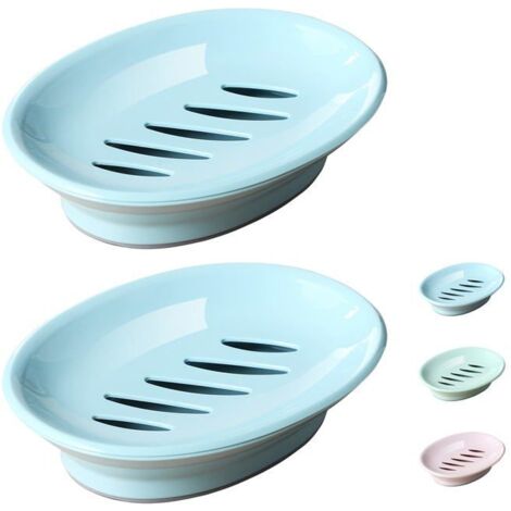 Porte-savon en plastique antidérapant avec bac d'égouttage, bleu. (1/5)