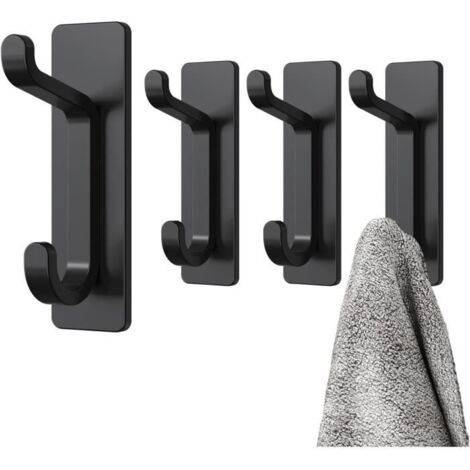 Patère - Noir - Acier inoxydable - 4 Pièces - Crochet adhésif mural - Rangement intérieur (1/4)
