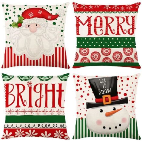 Housses de coussin Noël - Lot de 4 - 45x45cm - Coton lin - Fermeture invisible (1/4)