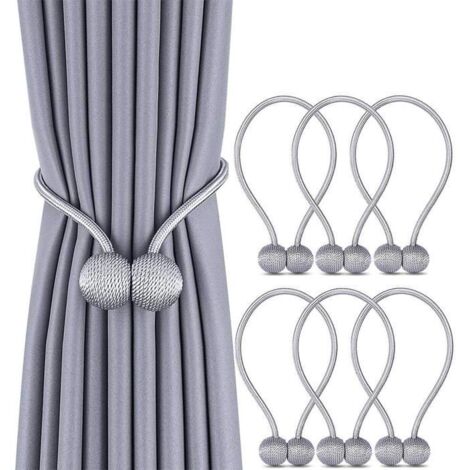 Lot de 6 attaches magnétiques pour rideaux, tentures ou décoration de salon/bureau, sans outils (gris) (1/5)