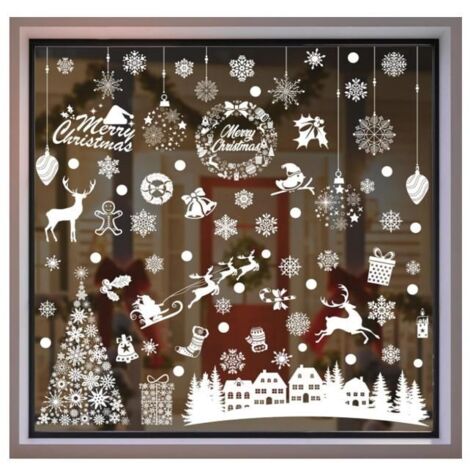 Noël Fenêtre Électrostatique, 9 Boules Blanches et Village de Noël Réutilisables, Autocollant Décoratif pour Fenêtre et Porte. (1/5)