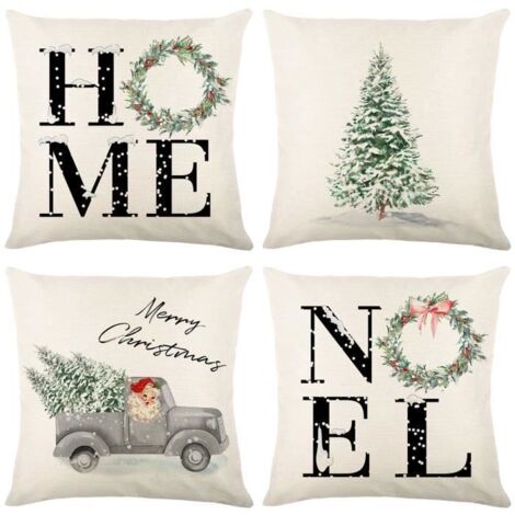 Housse de coussin de Noël - 45x45cm - 100% Coton Lin - Fermeture invisible - Décoratif (1/4)