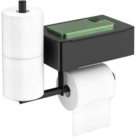 Porte-Rouleau de Toilette - Adhésif Autocollant - Acier Inoxydable - Noir - Avec Boîte de Rangement - Design Moderne (1/4)