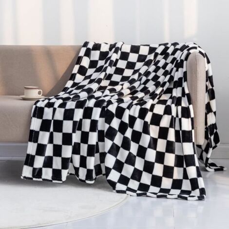Couverture en flanelle à carreaux noirs, chaude et douce - 150x200cm pour canapé, lit, chaise, bureau ou camping. (1/3)