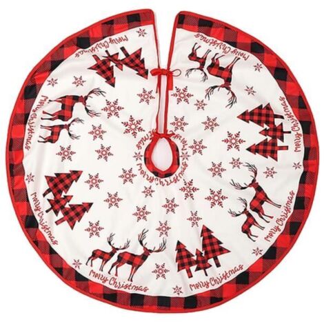 Jupe de sapin de Noël - Décorations d'arbre - Rouge et Blanc - 90 cm - Tissu brossé - Design élégant (1/4)
