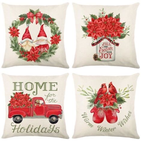 Housse de coussin de Noël - 45x45cm - 100% Coton Lin - Fermeture invisible - Décoration d'intérieur (1/4)