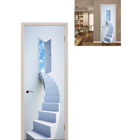 Porte Photo Escalier en Spirale Blanc Autocollant 3D pour Cuisine - Décoration Murale Amovible 77x200cm (1/5)