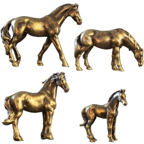 Lot de 4 figurines de chevaux en laiton vintage, sculptures Feng Shui en métal. (1/5)