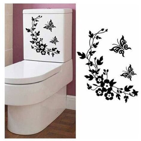 Autocollant Mural Papillon Noir pour Salle de Bain, Décor Toilette Résistant à l'Humidité et Durable (1/4)