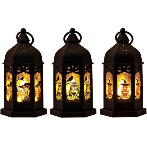 3 Pièces Lanternes à Bougies Halloween - Lanterne Suspendue LED Portable à Piles - Décoration pour Fête d'Halloween (1/5)