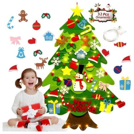 Sapin de Noël mural en feutre DIY avec lumières et ornements, décoration pour Nouvel An/Noël (Joyeux Noël) (1/5)