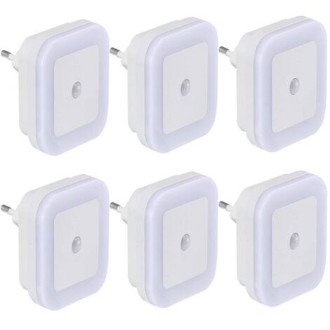Veilleuse carrée à brancher - s'allume et s'éteint automatiquement selon la lumière ambiante (6 LED blanches) (1/5)