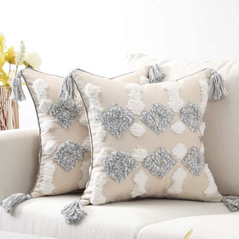 Taie d'oreiller Boho - 45 x 45 cm - Gris - Lot de 2 (1/4)
