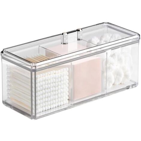 Organisateur de Maquillage à 3 Compartiments avec Couvercle, Rangement pour Parfums et Boîte à Coton-Tiges (1/5)