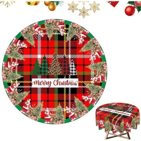 Nappe ronde de Noël MICH - 152,4 cm - Polyester rouge lavable, imperméable et anti-déversement - Motifs festifs (1/5)