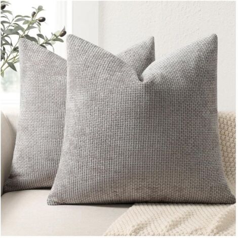 2 housses de coussin de canapé 45x45cm, décoratives et luxueuses pour salon, lit ou canapé, grises. (1/5)